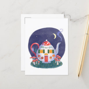 Mushroom Teapot Cottage Postcard