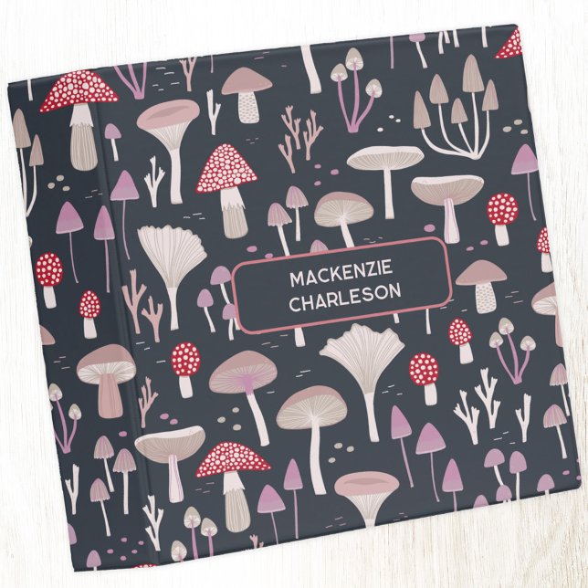 Mushroom Toadstool Fungi Binder (Mushroom toadstool fungi personalized name custom text three ring binder)