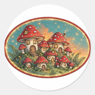 Mushroom Village Classic Round Sticker