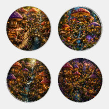 Mushroom Village Fantasy Coaster Set (4 Piece)