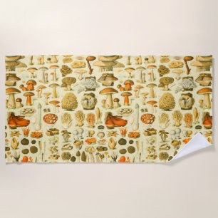 Mushroom Vintage Toadstool Antique Illustration Beach Towel