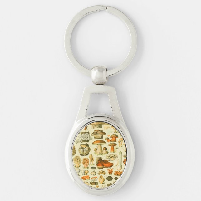 Mushroom Vintage Toadstool Antique Illustration Keychain (Front)
