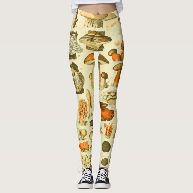 Mushroom Vintage Toadstool Antique Illustration Leggings (Front)