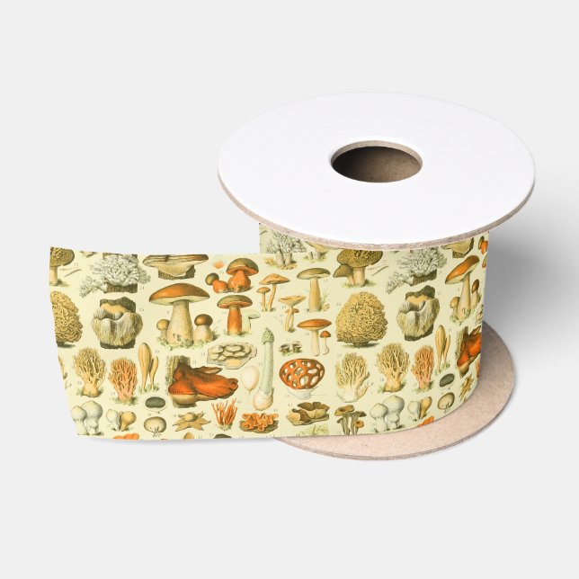Mushroom Vintage Toadstool Antique Illustration Satin Ribbon (Spool)
