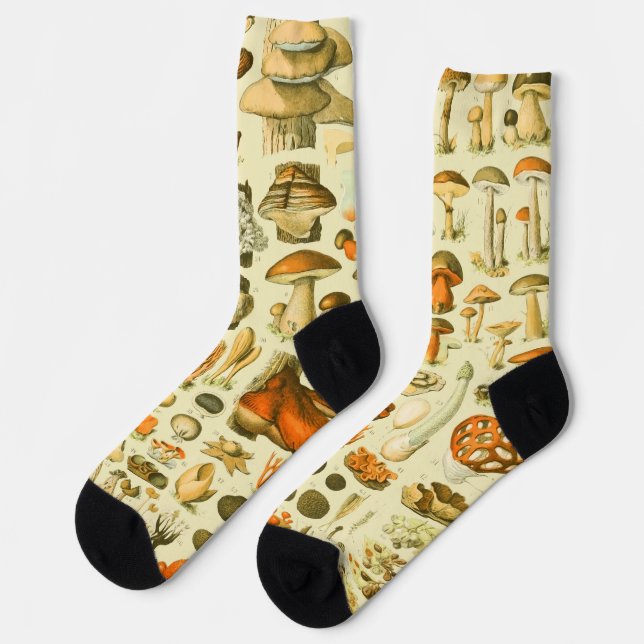 Mushroom Vintage Toadstool Antique Illustration Socks (Left)