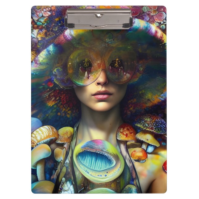Mushroom Visions Trippy Retro Art Clipboard (Front)
