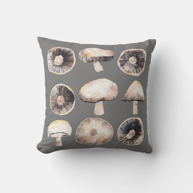 Mushroom Watercolor Throw Pillow (Front)