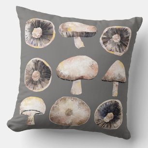 Mushroom Watercolor Throw Pillow