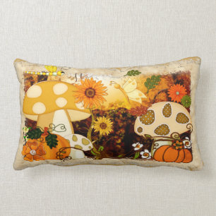 Mushroom Whimsical Autumn Fantasy Lumbar Pillow