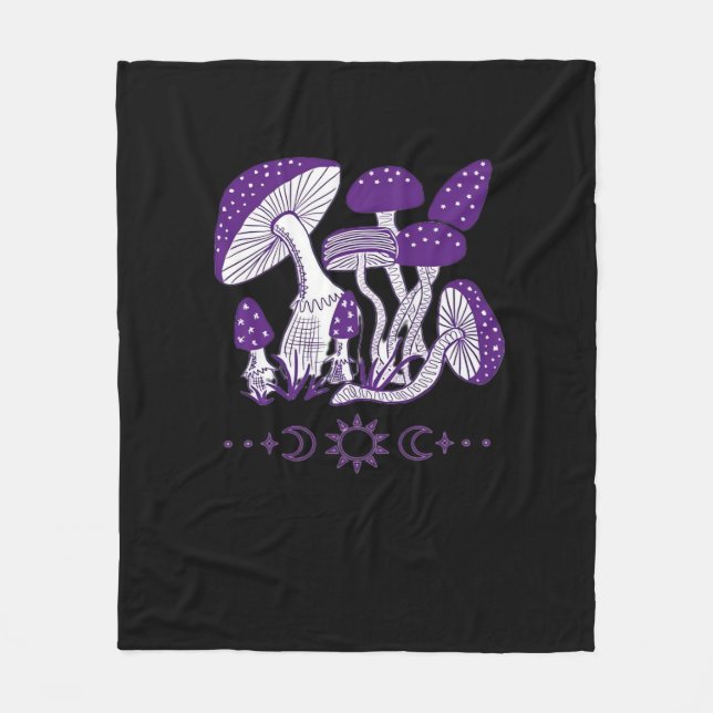 Mushroom Whimsigoth Vibes Fleece Blanket (Front)