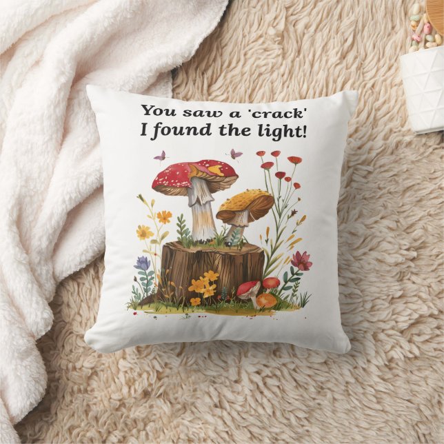Mushroom & Wildflower, Nature Lover Inspirational  Throw Pillow (Blanket)