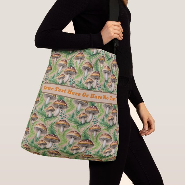 Mushroom Witchy Toadstool Garden Boho Plant Ferns Crossbody Bag (Close Up)