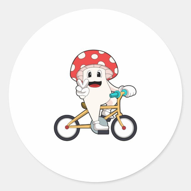 Mushroom with Bicycle.PNG Classic Round Sticker (Front)