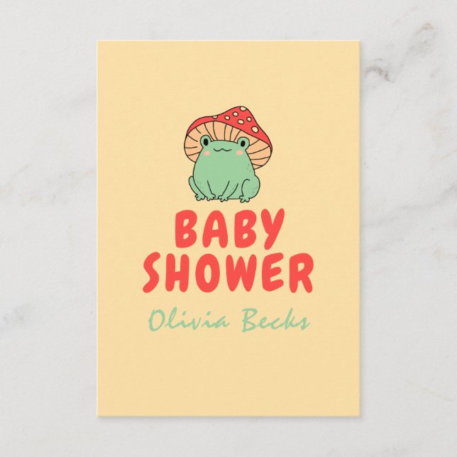 Mushroom with Frog Baby Shower Enclosure Card (Front)