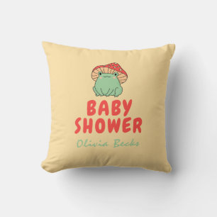 Mushroom with Frog Baby Shower Throw Pillow