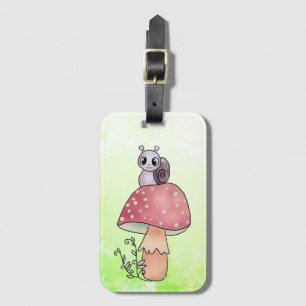 mushroom with snail luggage tag