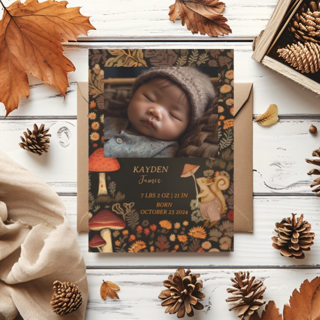 Mushroom Woodland Animal Forest Baby Announcement (Creator Uploaded)