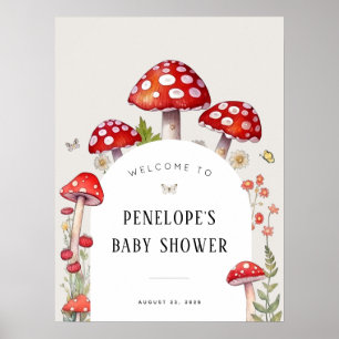 Mushroom Woodland Cottage Baby Shower Welcome Poster