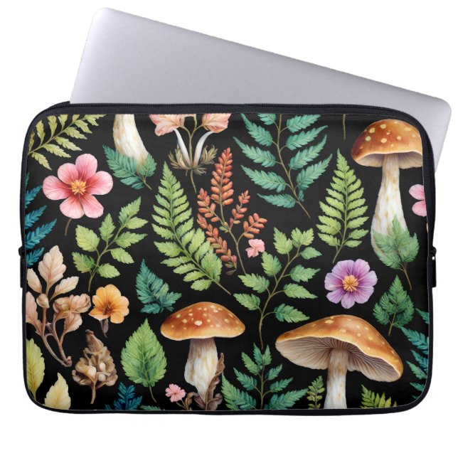 Mushroom Woodland Forest Fern Art Laptop Sleeve (Front)