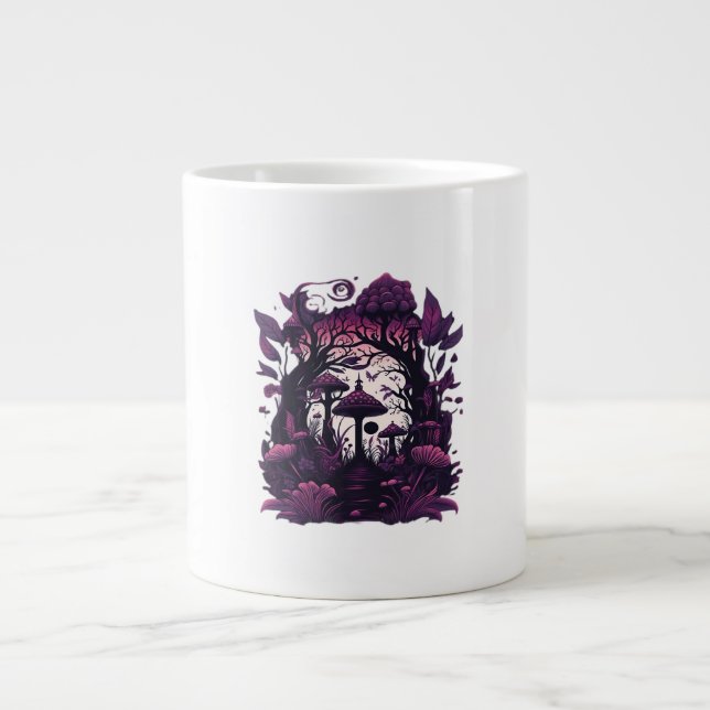 Mushroom Woods Whimsigoth Witchy Screenprint Desig Large Coffee Mug (Front)