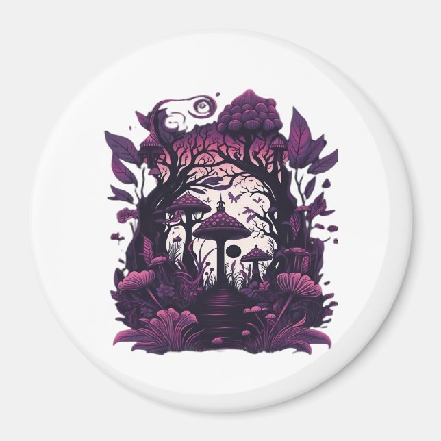 Mushroom Woods Whimsigoth Witchy Screenprint Desig Magnet (Front)