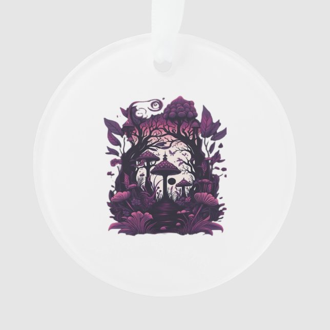 Mushroom Woods Whimsigoth Witchy Screenprint Desig Ornament (Front)