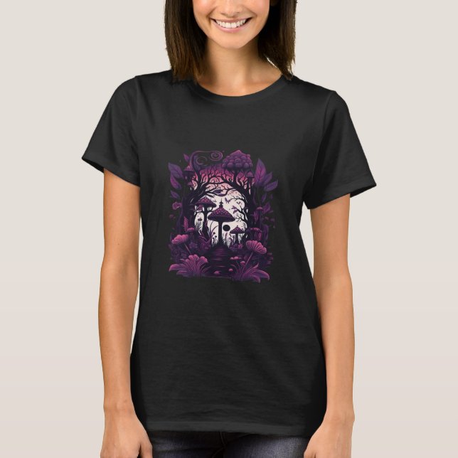 Mushroom Woods Whimsigoth Witchy Screenprint Desig T-Shirt (Front)