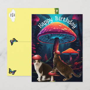 Mushrooms and Cats Birthday Postcard