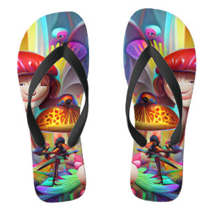 Mushrooms and Faeries Custom Created Flip Flops