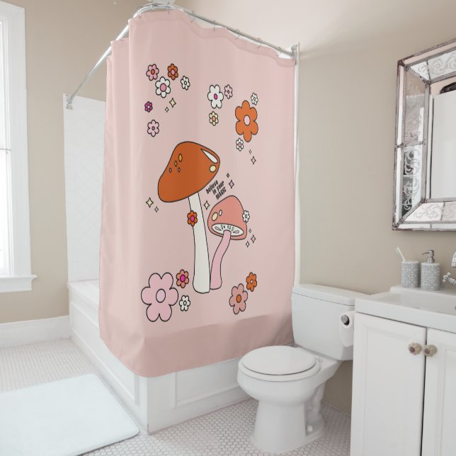Mushrooms And Flowers Peach Art Retro 70s (In Situ)