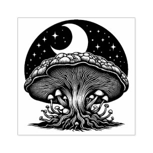 Mushrooms and Moon Rubber Stamp  