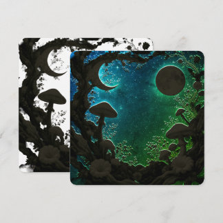 Mushrooms and Moons Teal Blue Fairycore Scrapbook Holiday Card