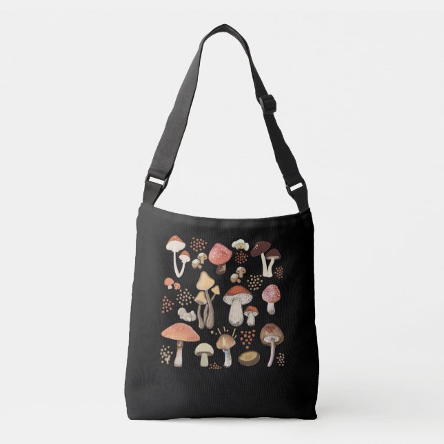 Mushrooms Antique Botanical Nature Love Champignon Crossbody Bag (Front)