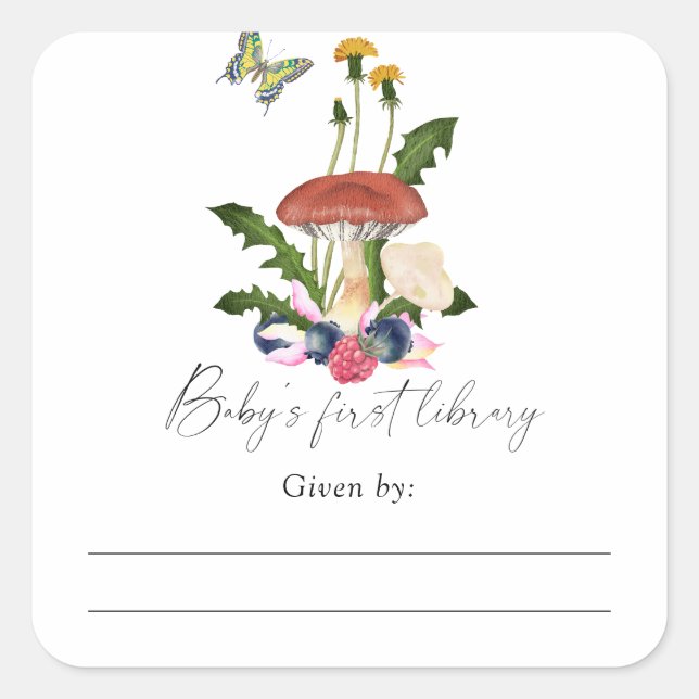 Mushrooms - Baby Shower bookplate, books for baby Square Sticker (Front)