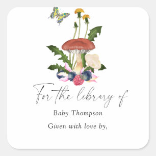 Mushrooms - Baby Shower bookplate, books for baby Square Sticker