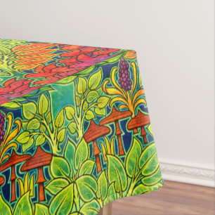Mushrooms Bird Retro Art Nouveau Pattern by Voysey Tablecloth