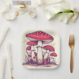 mushrooms Birthday or Shower Paper Plate