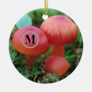 Mushrooms Bright Red With Monogram Ceramic Ornament