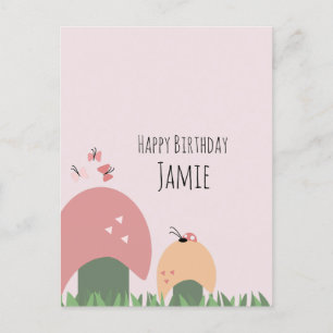 Mushrooms, Butterflies and Ladybugs Happy Birthday Postcard