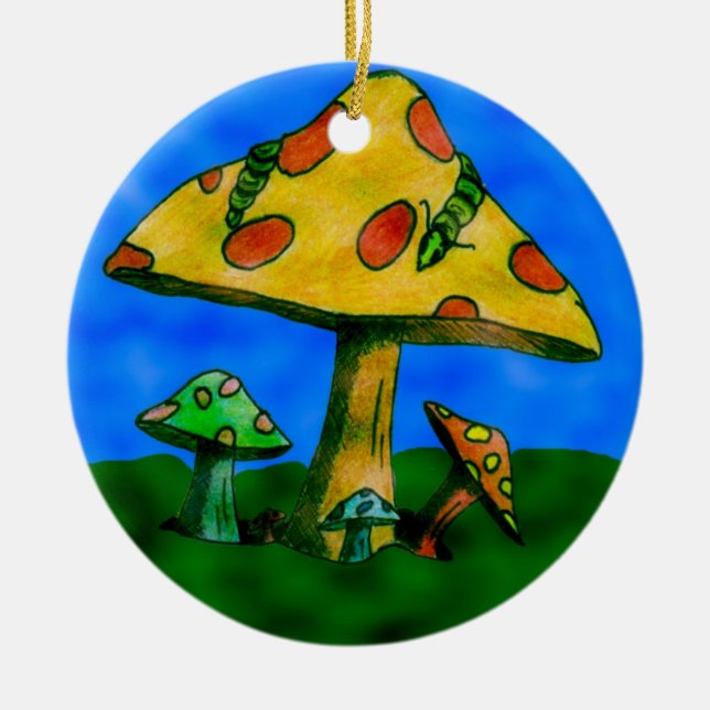Mushrooms Ceramic Ornament (Front)
