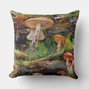 Mushrooms Cottagecore Throw Pillow