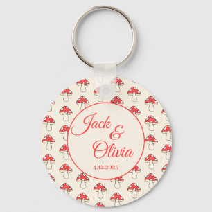 Mushrooms Cute Retro Kawaii Custom Couple Name Keychain
