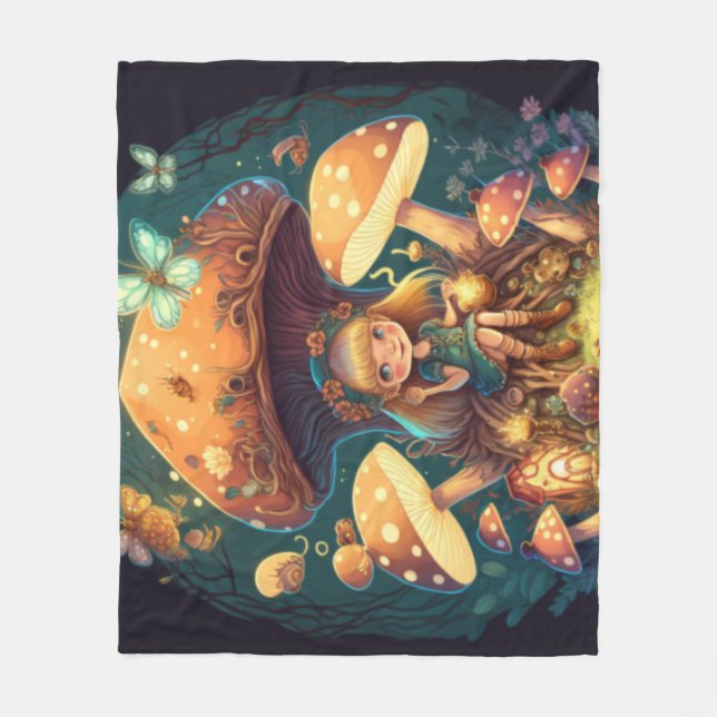 Mushrooms elfs  in the field     fleece blanket (Front)
