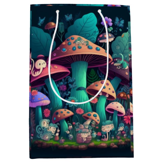 Mushrooms elfs  in the field    medium gift bag (Front)