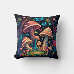 Mushrooms elfs  in the field throw pillow