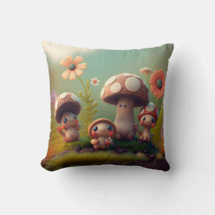 Mushrooms elfs in the field throw pillow