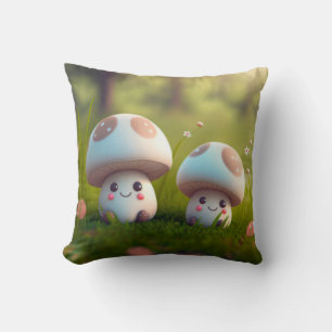 Mushrooms elfs in the field throw pillow