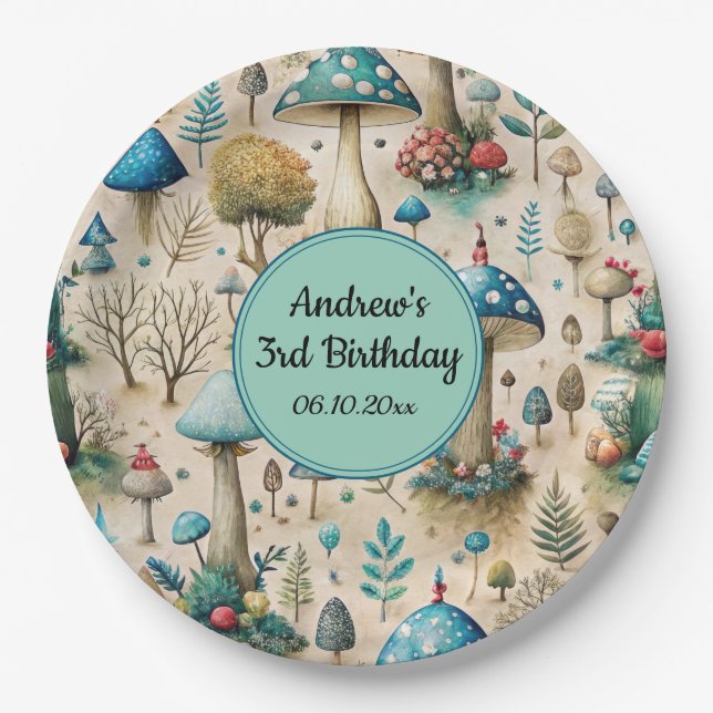 Mushrooms Fairyland Birthday Party Paper Plate (Front)