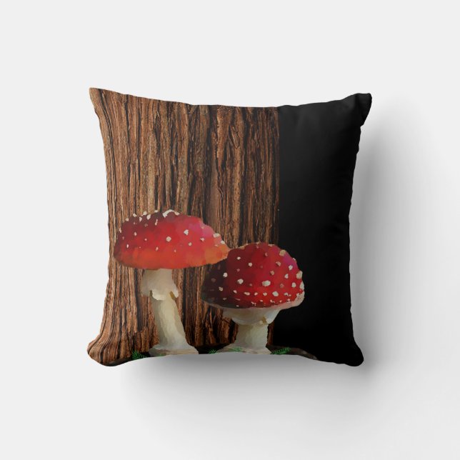 Mushrooms, Ferns and Tree Throw Pillow (Front)