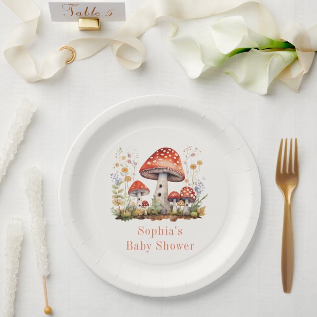 Mushrooms Floral Baby Shower Paper Plate (Wedding)